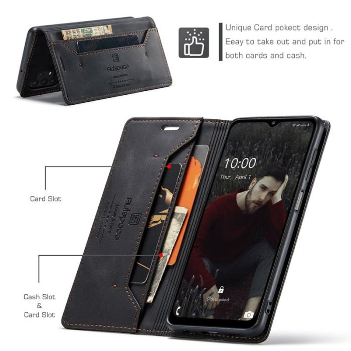 AUTSPACE - AUTSPACE A01 Plånboksfodral för Samsung Galaxy A32 5G - Konstläder - Svart