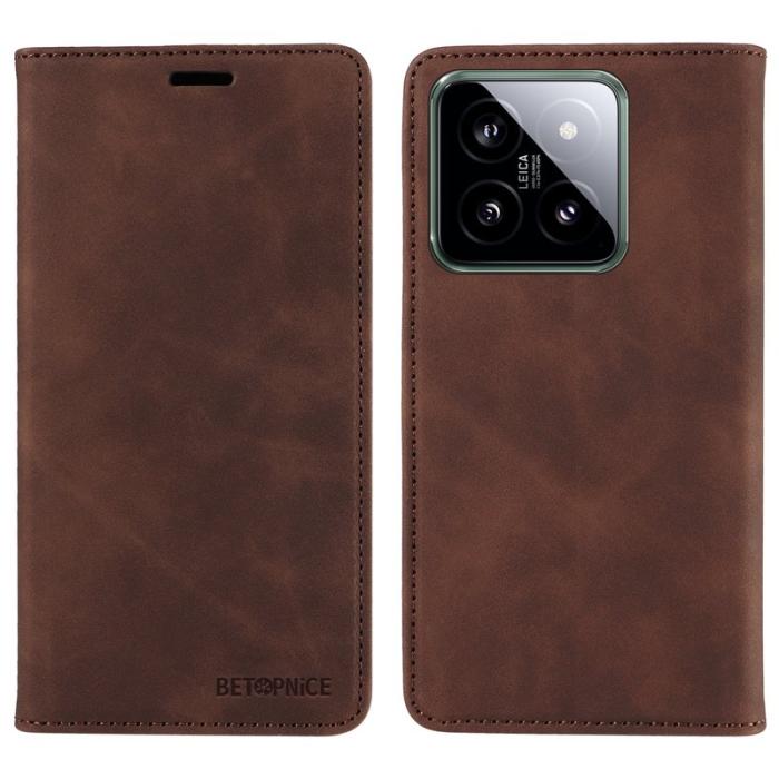 BETOPNICE - BETOPNICE 003 för Xiaomi 14 Konstläder Plånboksfodral RFID-Skydd - Brun