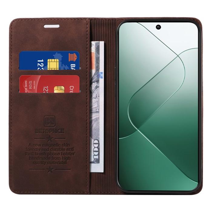 BETOPNICE - BETOPNICE 003 för Xiaomi 14 Konstläder Plånboksfodral RFID-Skydd - Brun