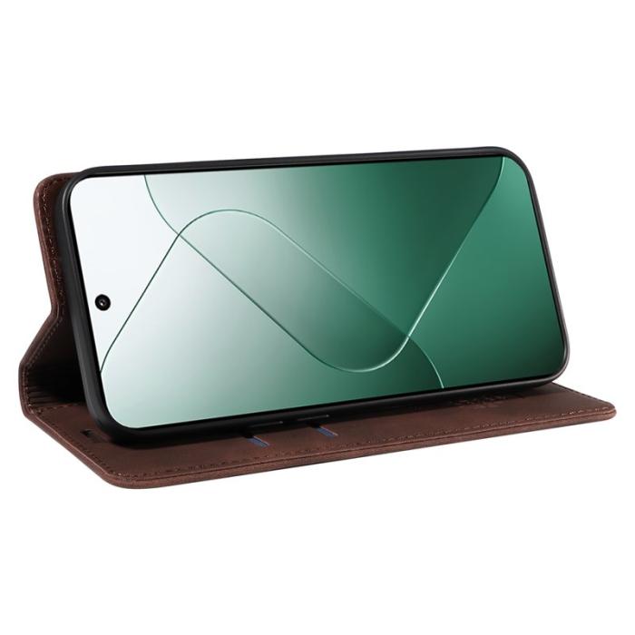 BETOPNICE - BETOPNICE 003 för Xiaomi 14 Konstläder Plånboksfodral RFID-Skydd - Brun
