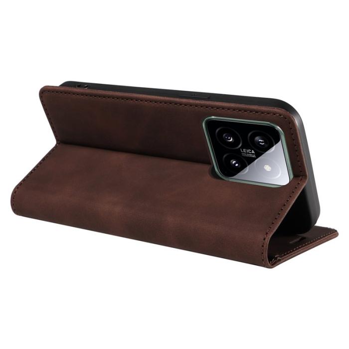 BETOPNICE - BETOPNICE 003 för Xiaomi 14 Konstläder Plånboksfodral RFID-Skydd - Brun