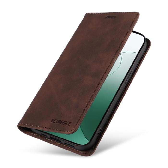 BETOPNICE - BETOPNICE 003 för Xiaomi 14 Konstläder Plånboksfodral RFID-Skydd - Brun