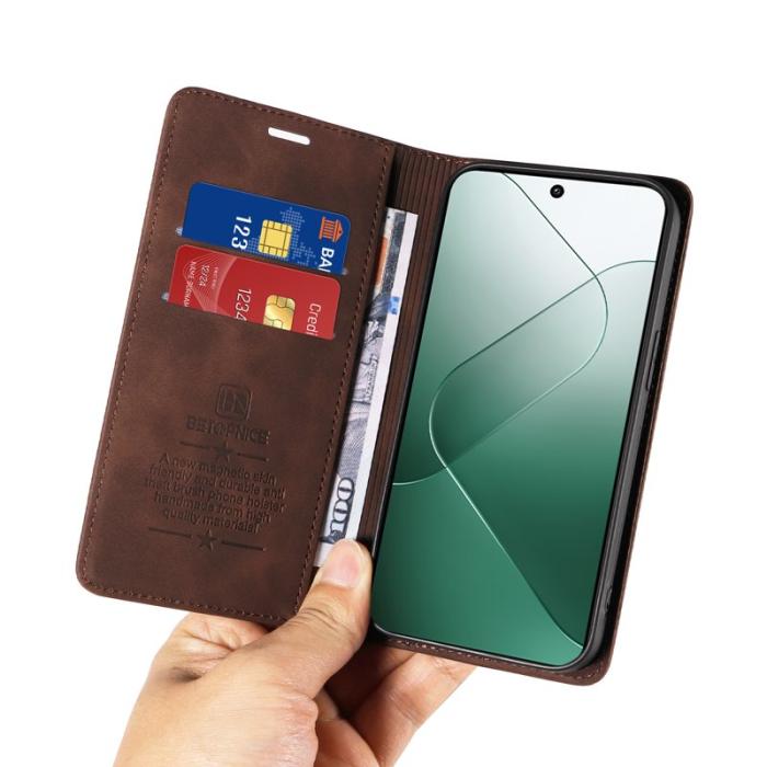 BETOPNICE - BETOPNICE 003 för Xiaomi 14 Konstläder Plånboksfodral RFID-Skydd - Brun