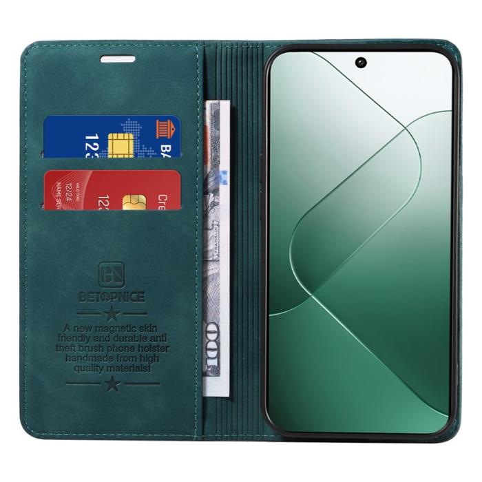 BETOPNICE - BETOPNICE 003 för Xiaomi 14 Konstläder Plånboksfodral RFID-Skydd - Grön