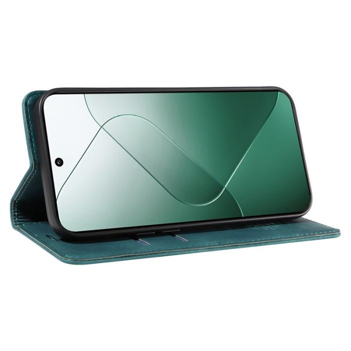 BETOPNICE - BETOPNICE 003 för Xiaomi 14 Konstläder Plånboksfodral RFID-Skydd - Grön