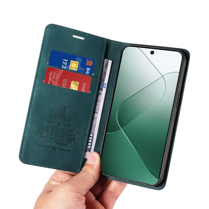 BETOPNICE - BETOPNICE 003 för Xiaomi 14 Konstläder Plånboksfodral RFID-Skydd - Grön