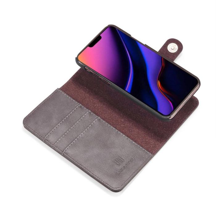 DG.MING - DG.MING iPhone 11 Pro Max Äkta Läder Plånboksfodral med Ställ - Grå