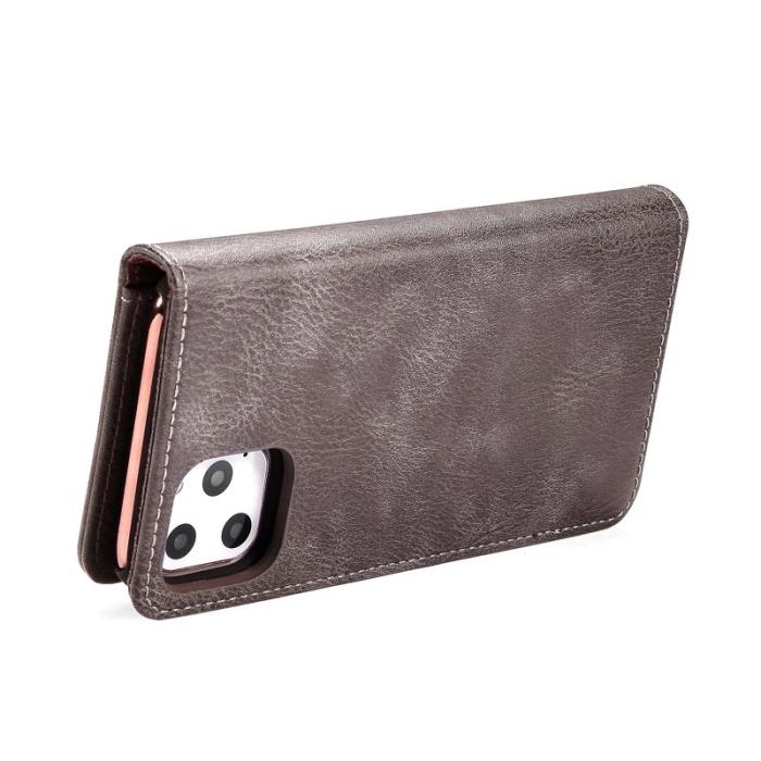 DG.MING - DG.MING iPhone 11 Pro Max Äkta Läder Plånboksfodral med Ställ - Grå