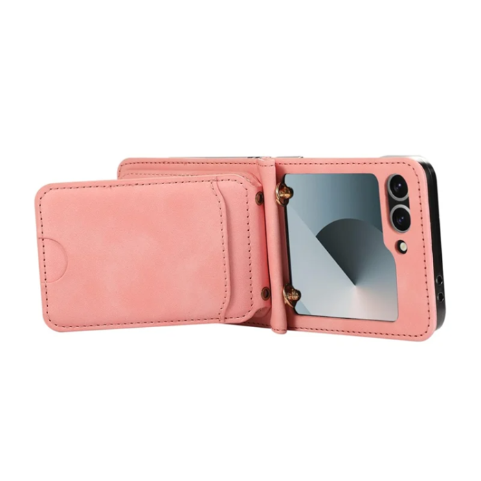 A-One Brand - Galaxy Z Flip7 Plånboksfodral Kickstand med Axelrem - Rosa