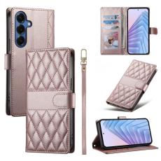 OEM - Samsung Galaxy S26 Fodral Rhombus Stitching St&auml;ll L&auml;der - Ros&eacute;guld