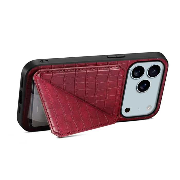 A-One Brand - iPhone 17 Pro Max Mobilskal Korthållare Crocodile Textured - Rosa