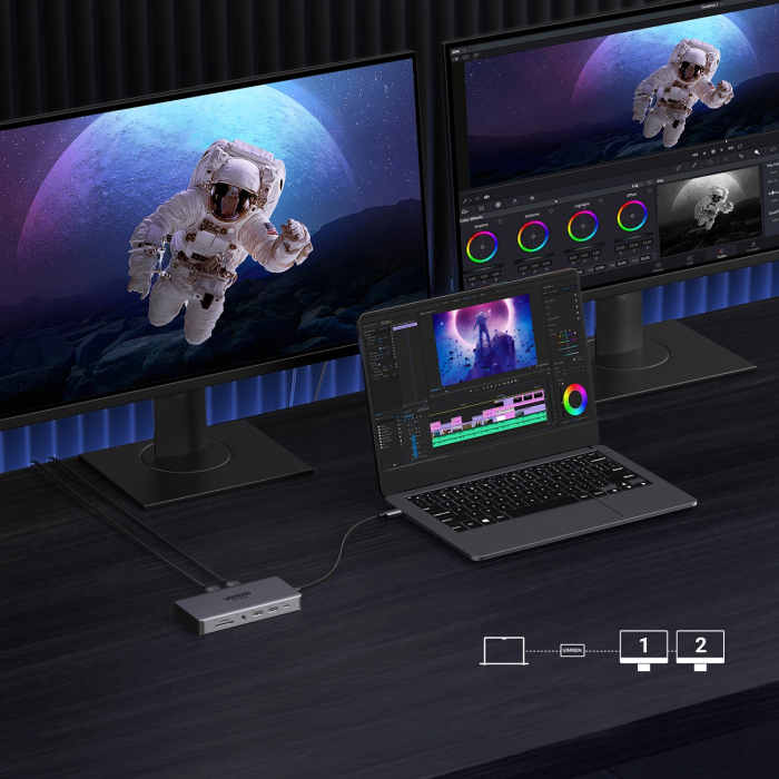 Ugreen - Ugreen 13in1 HUB USB-C Med HDMI, Display Port, RJ45, Aux, USB-C - Grå