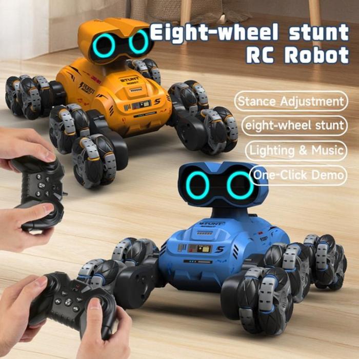 OEM - 8 Hjuls Stunt Robot RC Bil med LED-ljus Musik för Barn (Ålder 4+) YT6639 - Gul