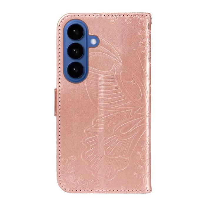OEM - Samsung Galaxy S26 Plus Skal Fjärilsmönster PU Läder - Roséguld
