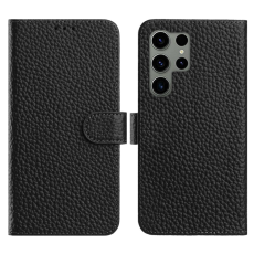A-One Brand - Galaxy S25 Ultra Plånboksfodral Äkta Läder Litchi - Svart