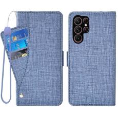 OEM - Samsung Galaxy S26 Ultra Pl&aring;nboksfodral Konstl&auml;der Jeanstruktur - Bl&aring;