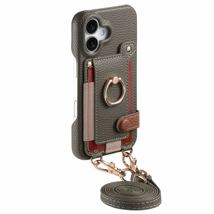 iPhone 17 Mobilskal med Korthållare Ring Kickstand - Grå (Grå) | 2353 | AlltMobil