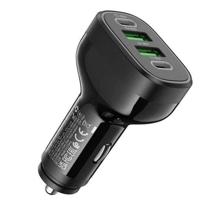 Hoco - Hoco Billaddare 72W 2xUSB-A 2xTyp-C NZ11 - Svart