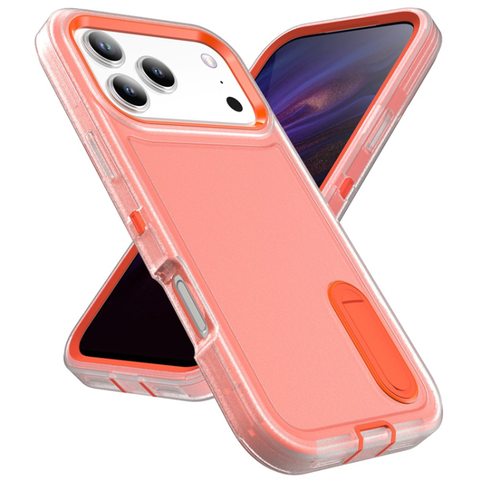 A-One Brand - iPhone 17 Pro Max Mobilskal Kickstand Silikon - Transparent/Orange