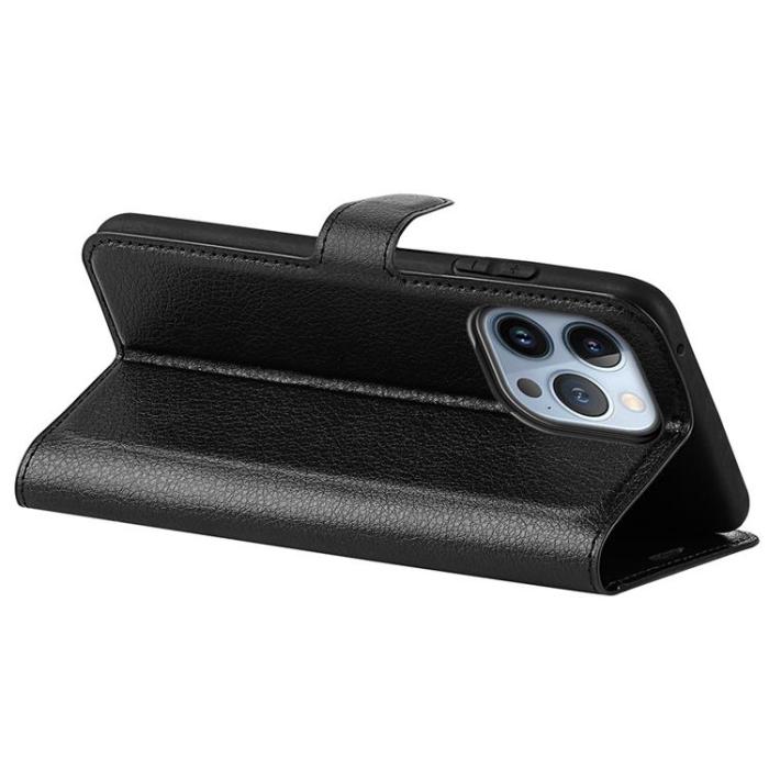 OEM - Litchi Flip iPhone 14 Pro Max Plånboksfodral - Svart