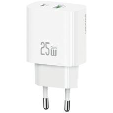 USAMS - USAMS Snabbladdare 25W 1xUSB-C 1xUSB-A CC315 - Vit