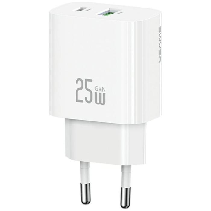 USAMS - USAMS Snabbladdare 25W 1xUSB-C 1xUSB-A CC315 - Vit