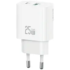 USAMS - USAMS Snabbladdare 25W 1xUSB-C 1xUSB-A CC315 - Vit