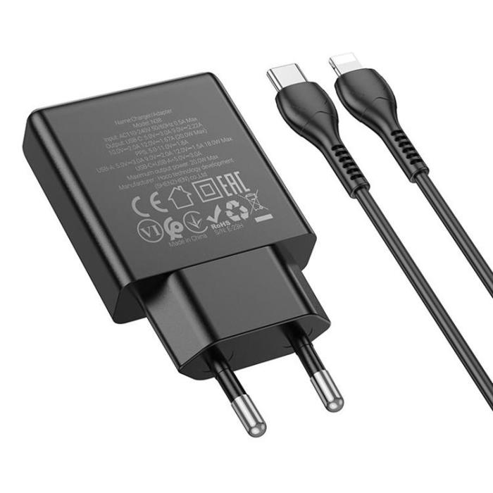 Hoco - Hoco Snabbladdare PD 20W USB-A USB-C QC3.0 3A med Lightning Kabel N38
