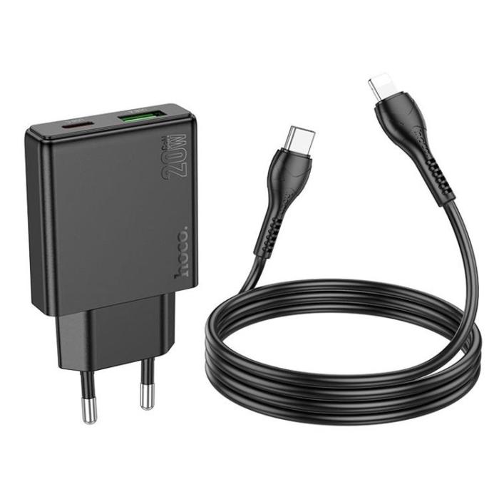 Hoco - Hoco Snabbladdare PD 20W USB-A USB-C QC3.0 3A med Lightning Kabel N38