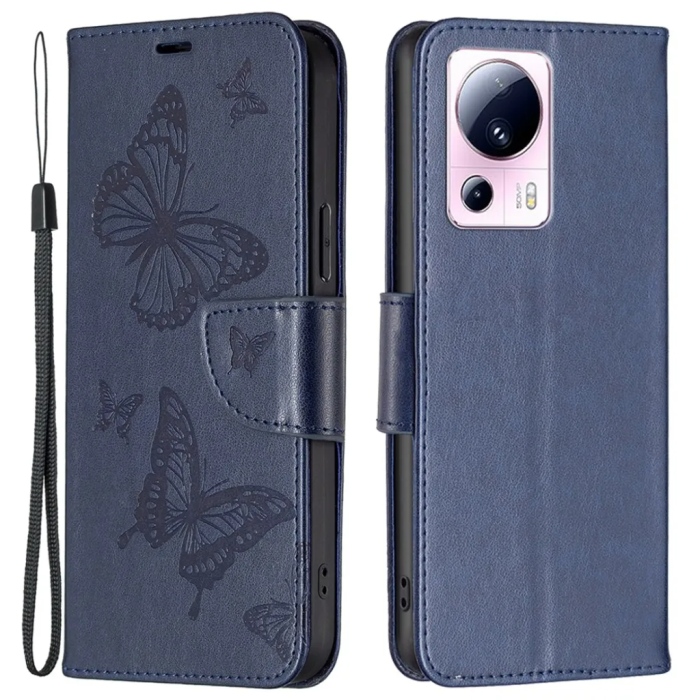 UTGATT1 - Xiaomi 13 Lite 5G Plånboksfodral Fjärilstryck - Mörkblå