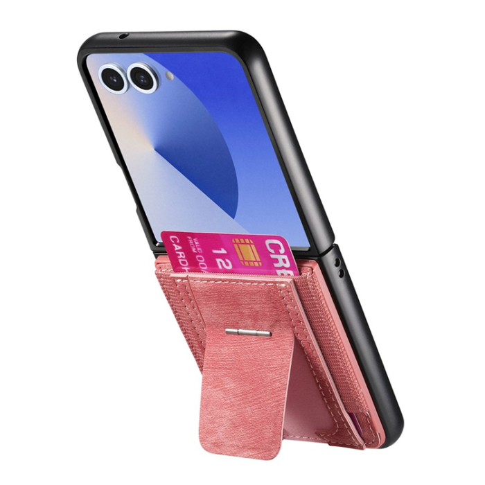 A-One Brand - Galaxy Z Flip 7 Mobilskal Kickstand Retro Korthållare - Rosa
