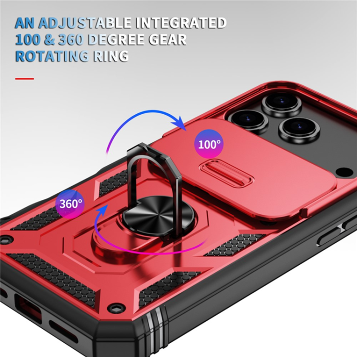 A-One Brand - iPhone 17 Pro Max Mobilskal Slide Camshield Kickstand - Röd