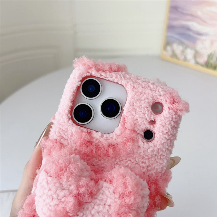 A-One Brand - iPhone 17 Pro Max Mobilskal 3D Heart Plush TPU Winter Warm - Lila