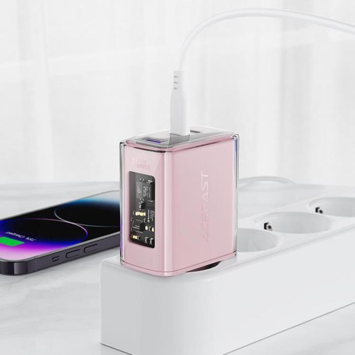 Acefast - Acefast GaN Väggladdare A45 65W 2 x USB-C - Rosa