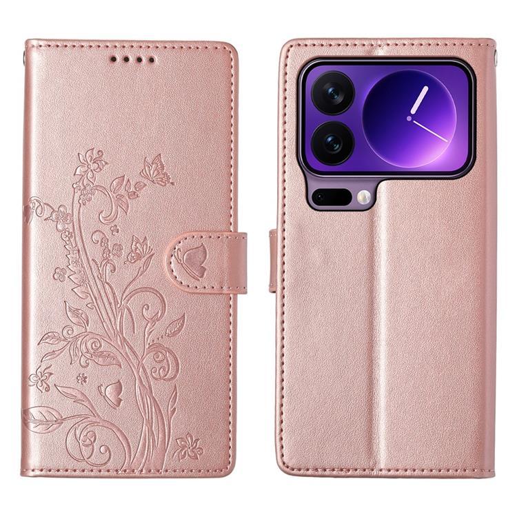 Xiaomi 17 Pro Max Plånboksfodral Floral Imprint Med Handledsrem - Roséguld | 2353 | AlltMobil