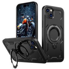 N/A - Mobilskal till iPhone 15 PC+TPU Milit&auml;rt Skydd Kickstand - Svart