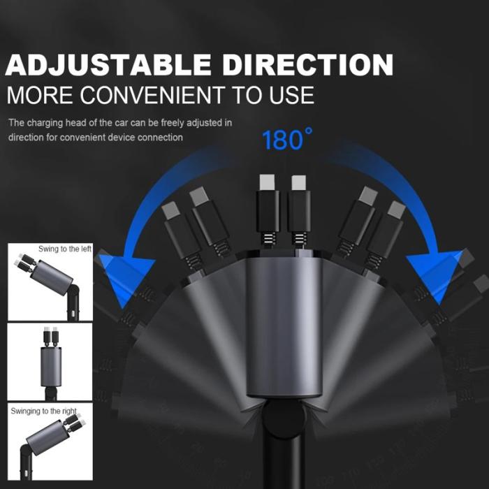 OEM - 4-i-1 Digital Display Dubbelport Snabbladdare Billaddare med iP + Type-C Kabel