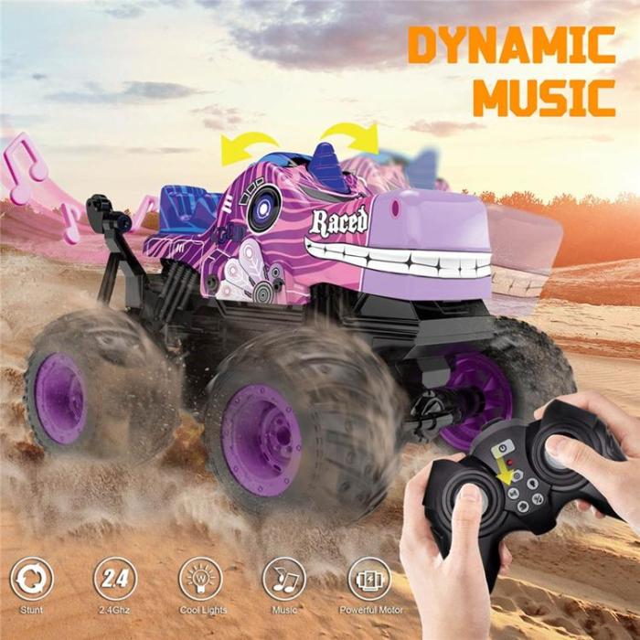 OEM - RC Bil Tecknad Stuntbil Leksak med Ljus och Musik för Barn (Ålder 3+) - Lila