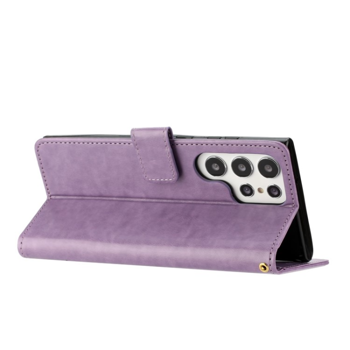 A-One Brand - Galaxy S23 Ultra Plånboksfodral Imprinting Flower Butterfly - Lila
