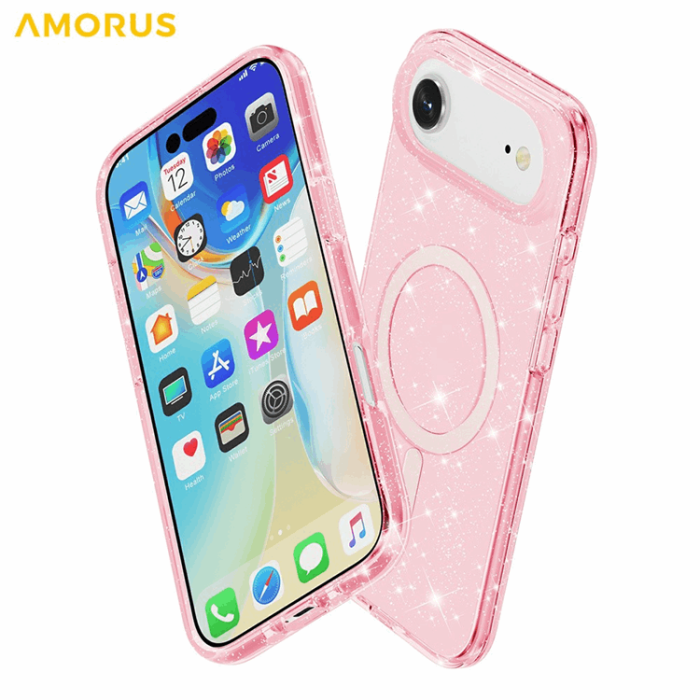 AMORUS - AMORUS Mobilskal till iPhone Air Magsafe Glitter Powder PC + TPU - Rosa