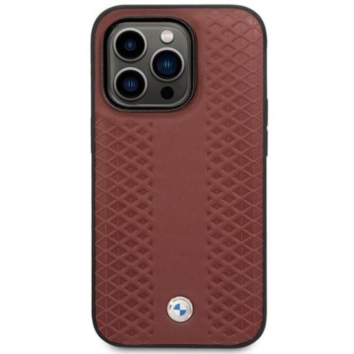 BMW - BMW iPhone 14 Pro Magsafe Läder Mobilskal Diamond - Burgundy