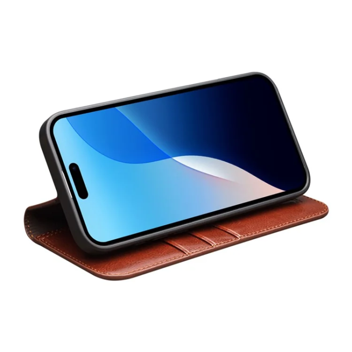 QIALINO - Qialino iPhone 16 Pro Max Plånboksfodral Äkta Läder - Brun