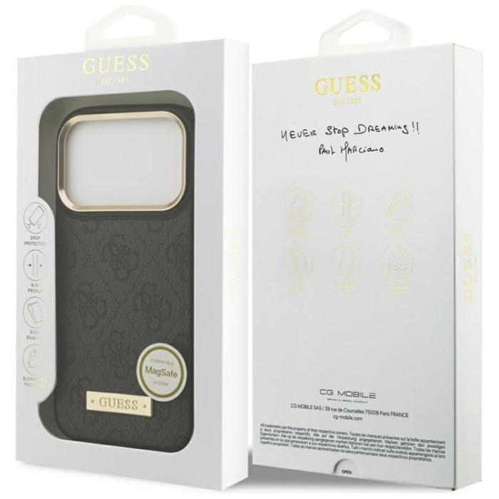 Guess - Guess iPhone 17 Pro Mobilskal MagSafe 4G Logo Plate - Svart