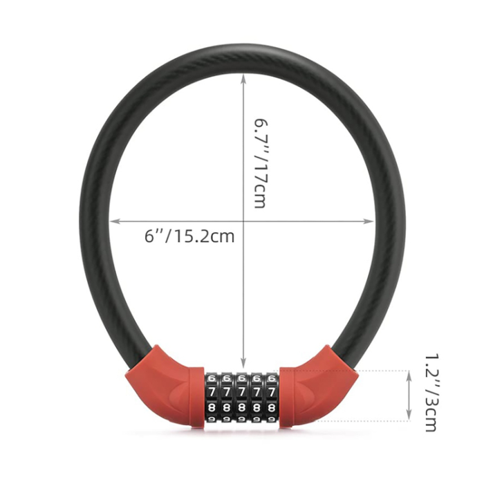Rockbros - Rockbros Cykellås med 5-siffrig kod Stålvajer 85 cm RKS870-BK - Röd