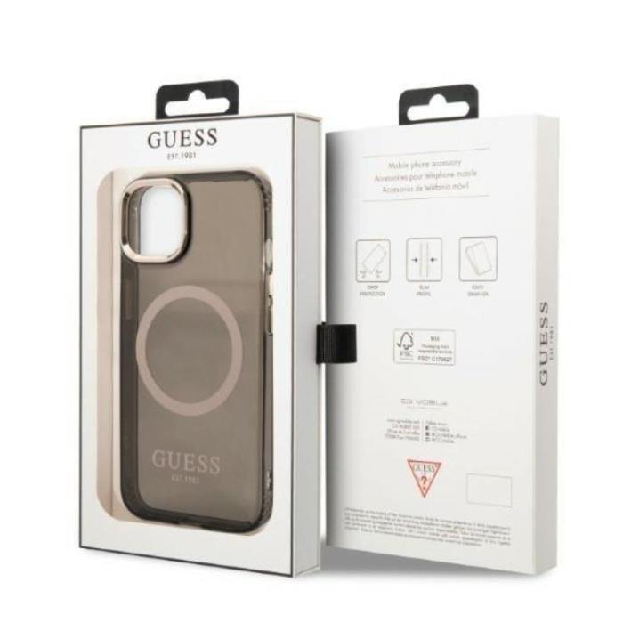 Guess - GUESS iPhone 13 Skal MagSafe Gold Outline Translucent - Svart