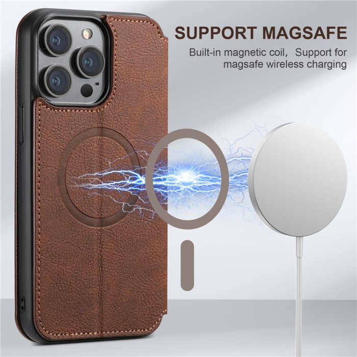 SUTENI - SUTENI iPhone 12/12 Pro Plånboksfodral Magsafe - Brun