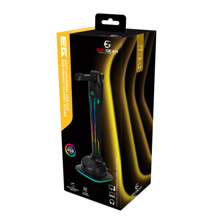 EGOGEAR - EGOGEAR Headsetställ SAC1 RGB Med 4xUSB-portar och Type-C 1m