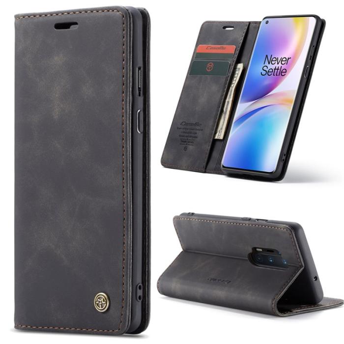Caseme - CASEME Series Plånboksfodral Konstläder för OnePlus 8 Pro - Svart