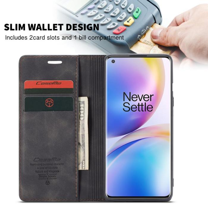 Caseme - CASEME Series Plånboksfodral Konstläder för OnePlus 8 Pro - Svart