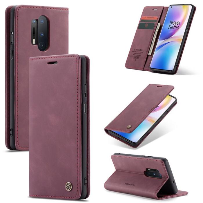 Caseme - CASEME Series Plånboksfodral Konstläder för OnePlus 8 Pro - Vinröd